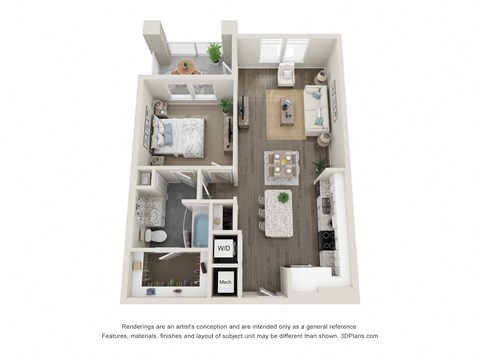Floor plan for 1 bed, 1 bath, 900 sqft